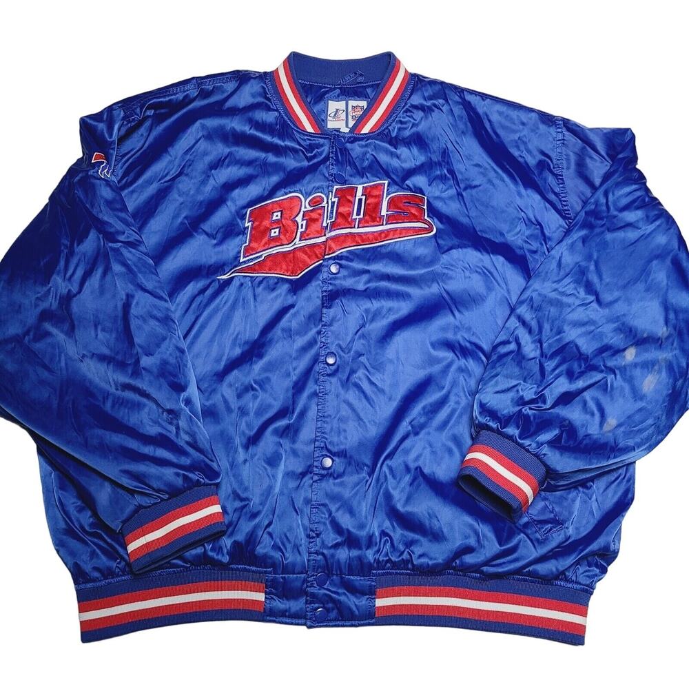 Vintage Buffalo Bills NFL Blue Satin Jacket Bomber Men's 2XL Logo Athletic